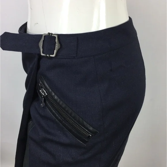 Rag & Bone Wool & Leather Wrap Skirt Navy 2